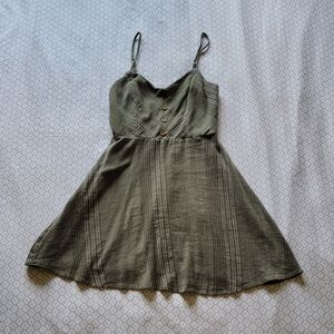 S, green embroidered mini dress w/ spaghetti straps